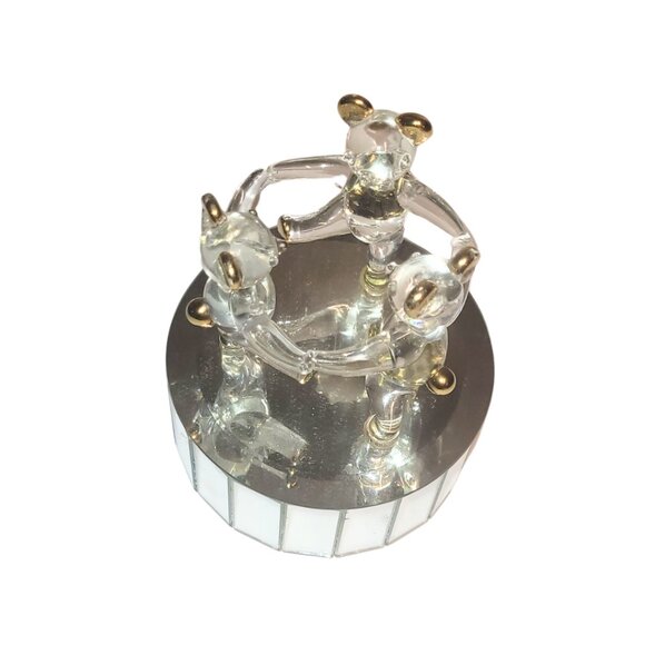 3 Dancing Bears Music Box Carousel. Crystal Mirrored Glass. - Picture 5 of 9
